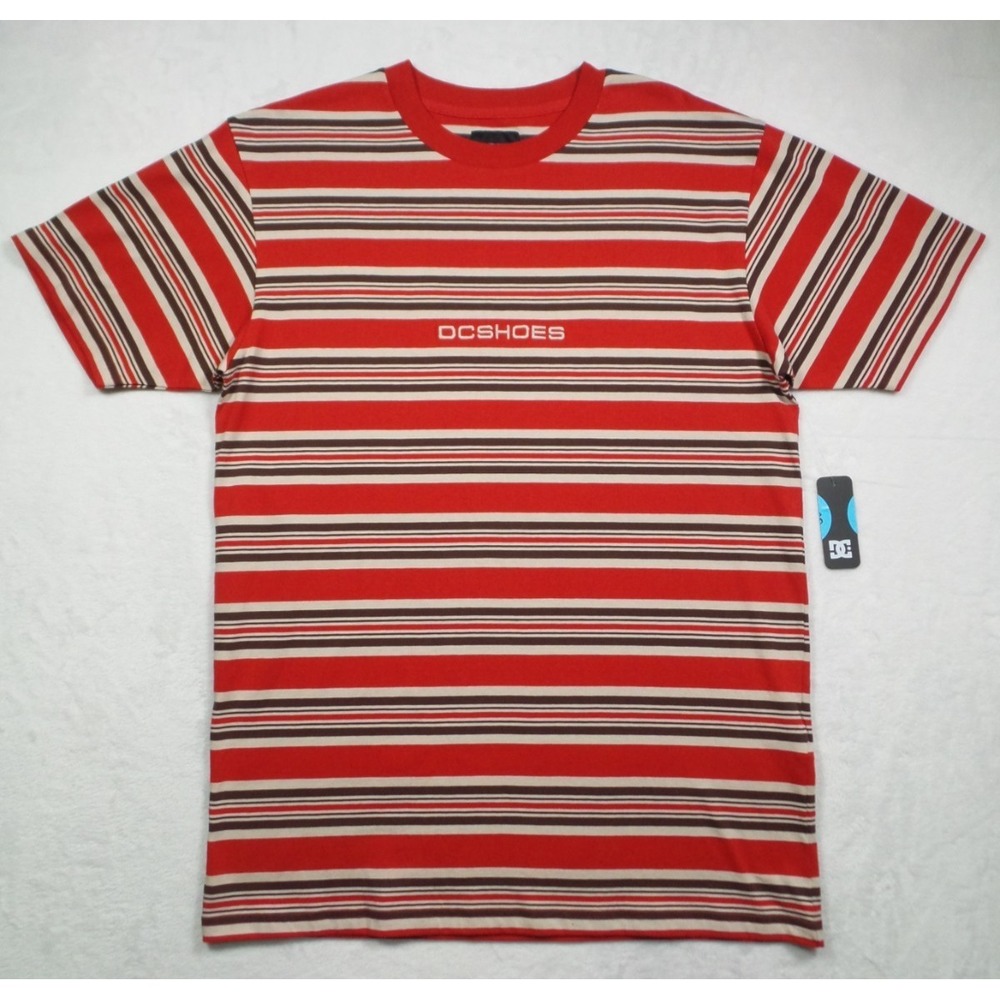 DC Shoes Mens Shirt Size Medium Red Olympia Stripe Tee Short Sleeve Crew NWT